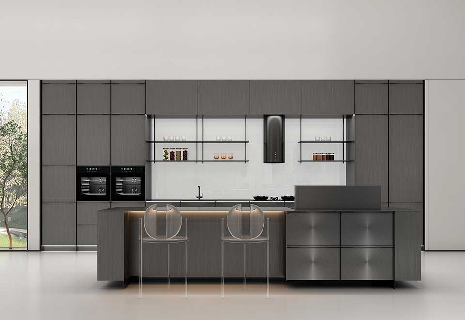Gray Stainless Steel Kitchen Cabinets
