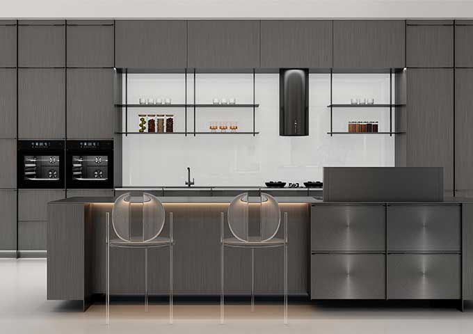 Gray Stainless Steel Kitchen Cabinets