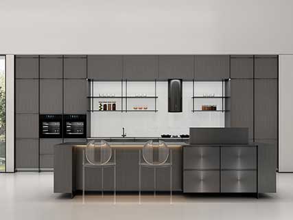 Gray Stainless Steel Kitchen Cabinets