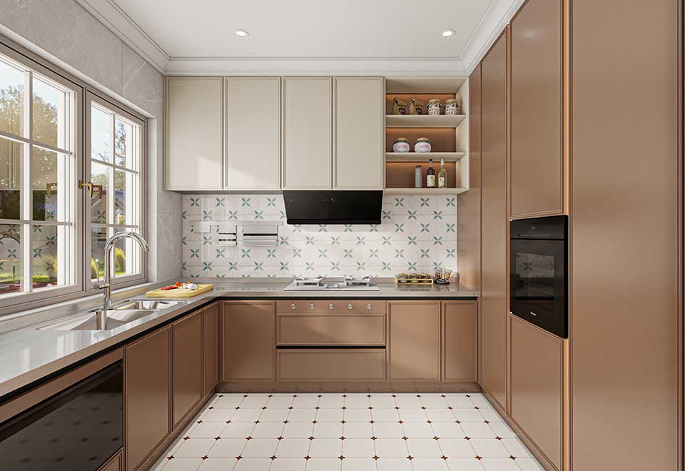 Shaker Style U-Shaped Stainless Steel Kitchen Cabinets