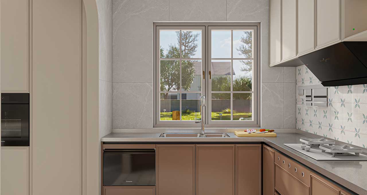 Shaker Style U-Shaped Stainless Steel Kitchen Cabinets Gallery