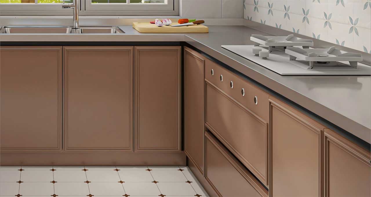 Shaker Style U-Shaped Stainless Steel Kitchen Cabinets Gallery