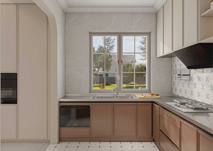 Shaker Style U-Shaped Stainless Steel Kitchen Cabinets